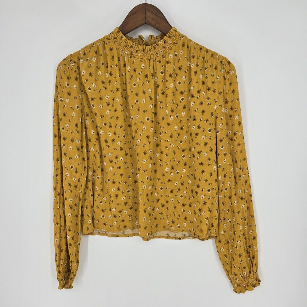 Elodie Yellow Mini Floral Peasant Blouse Small